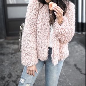 Willow & Clay Shaggy Faux Fur Jacket Pink XS